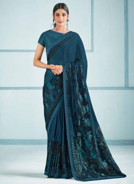 Dark Blue Colour NORITA 42100 ELURA Mahotsav New Designer Party Wear Lycra Saree Collection 42110